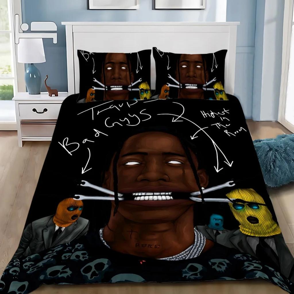 Rapper T-Travis Scott Jack Bedding Set Rapper Duvet Cover Pillowcase Adult Boy Girl Bedroom Decoration Children Single Double