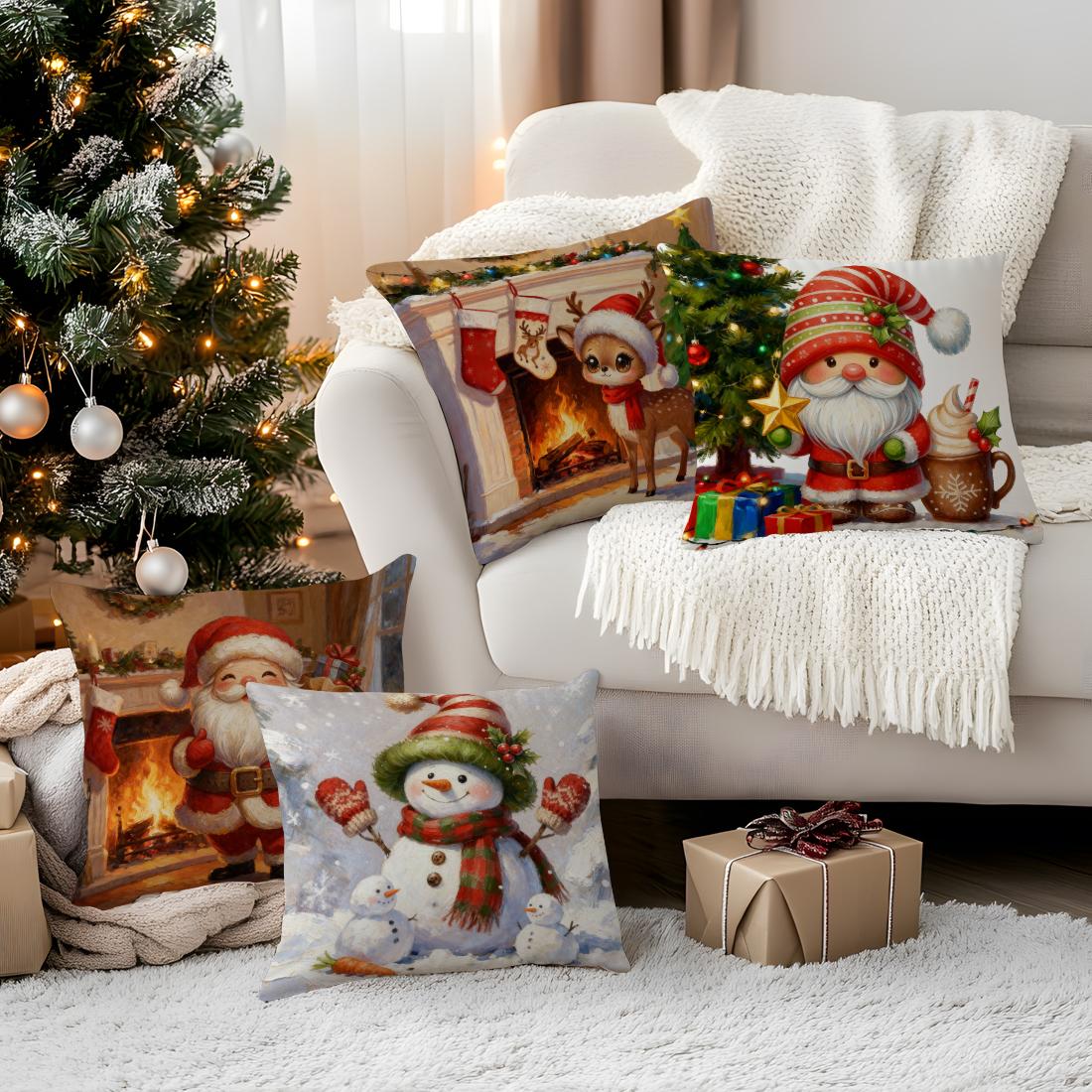 Tinika Chen Unisex Cartoon Christmas Pillowcase Printed Polyester 40/45/50Cm Throw Pillowcover Decorative Sofa Cushion Pillowslip Home Decor