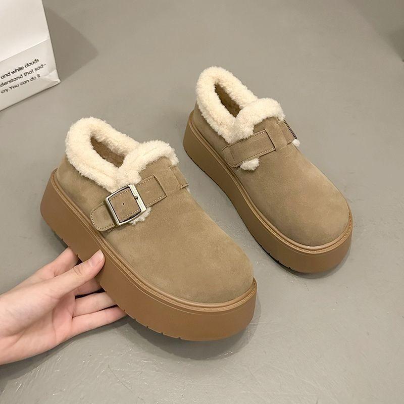thick-soled snow boots women's new soft-soled plush four-season fluffy warm and height-increasing cotton shoes bread shoes