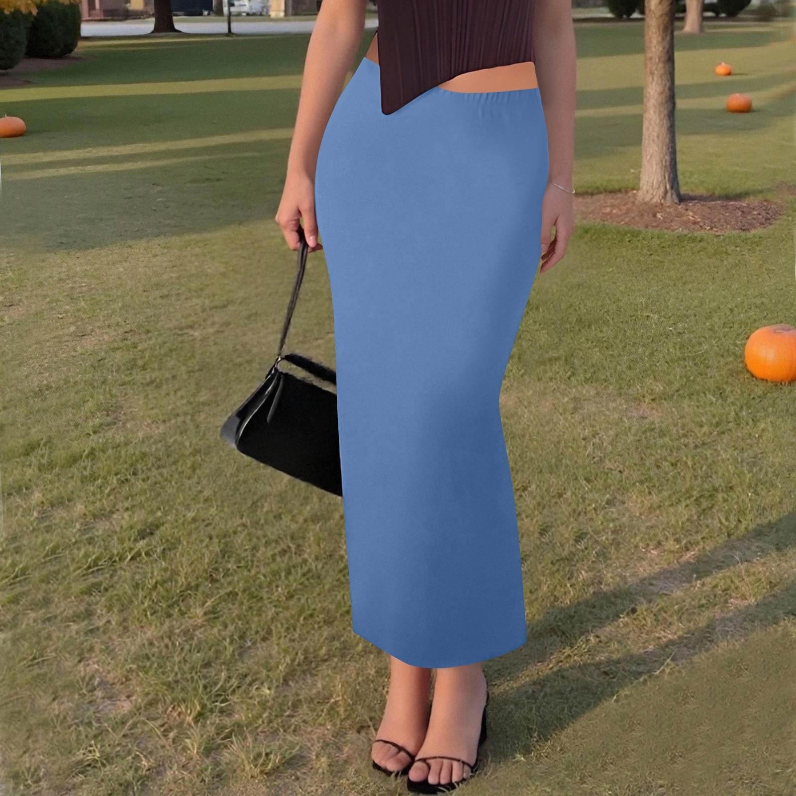 

Женская повседневная модная однотонная юбка-рыбий хвост с разрезом, эластичная узкая юбка до середины тела S синий