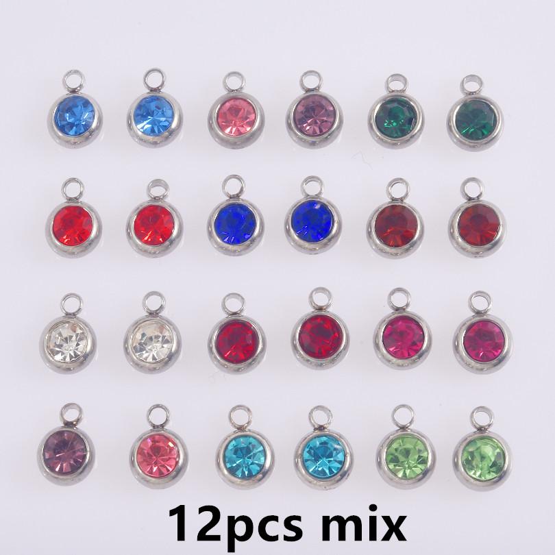 

12pcs Mix Birthday Pendant Round Stainless Steel Rhinestone Charms For Jewelry Making Supplies DIY Necklace Bracelets Materials