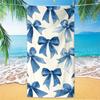 Elegant Bow Beach Towel Navy Blue Ribbon Pattern White Background Chic Design For Poolside Relaxation Or Sunbathing Session