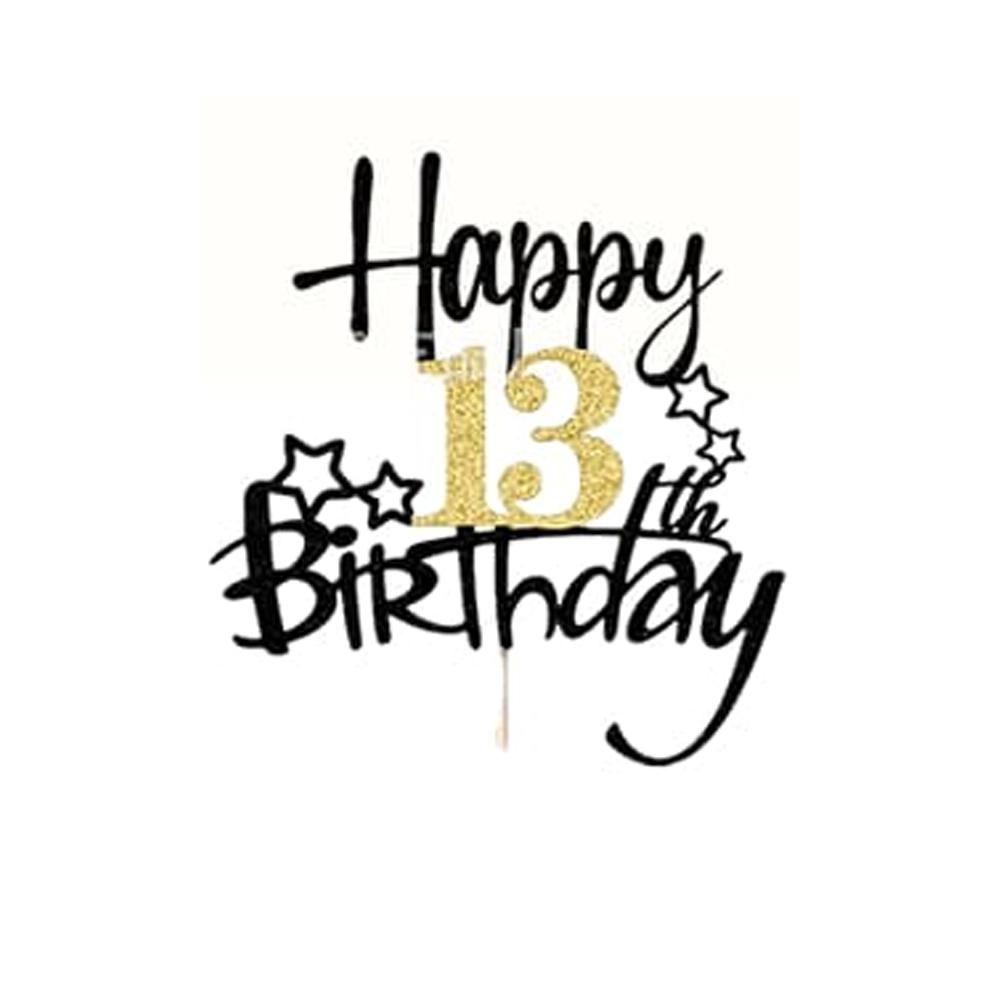 1Pcs Black Gold Happy 10 Birthday Cake Topper 10th 20th 30th 40th 50th 60th Loves & Wishes Party Decorations for Birthday Party