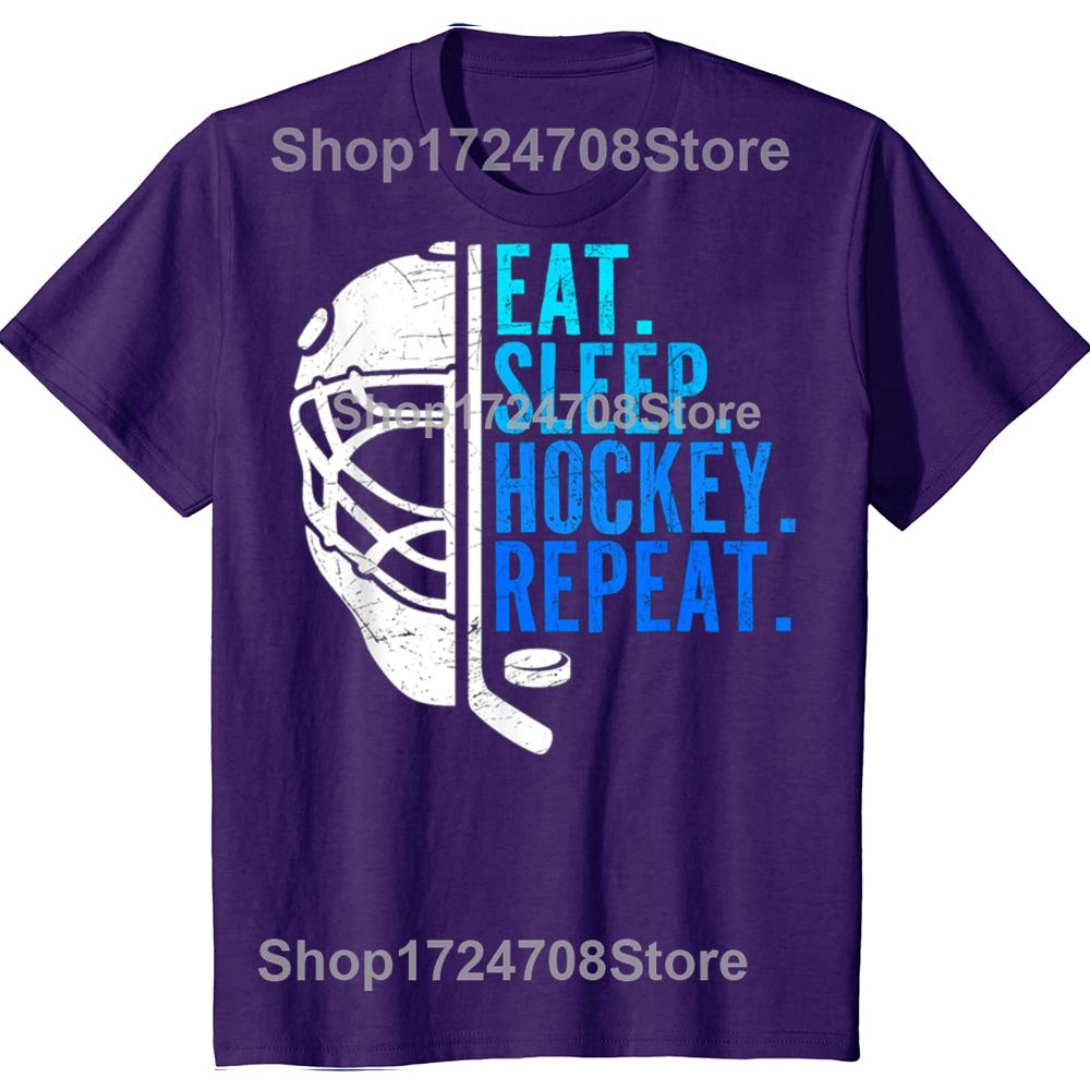 

Eat Sleep Hockey Repeat Funny Boys Hockey Player Graphic T-shirts Men Fashion Casual Tshirt 100% Cotton Loose Oversized T Shirt 4XL
