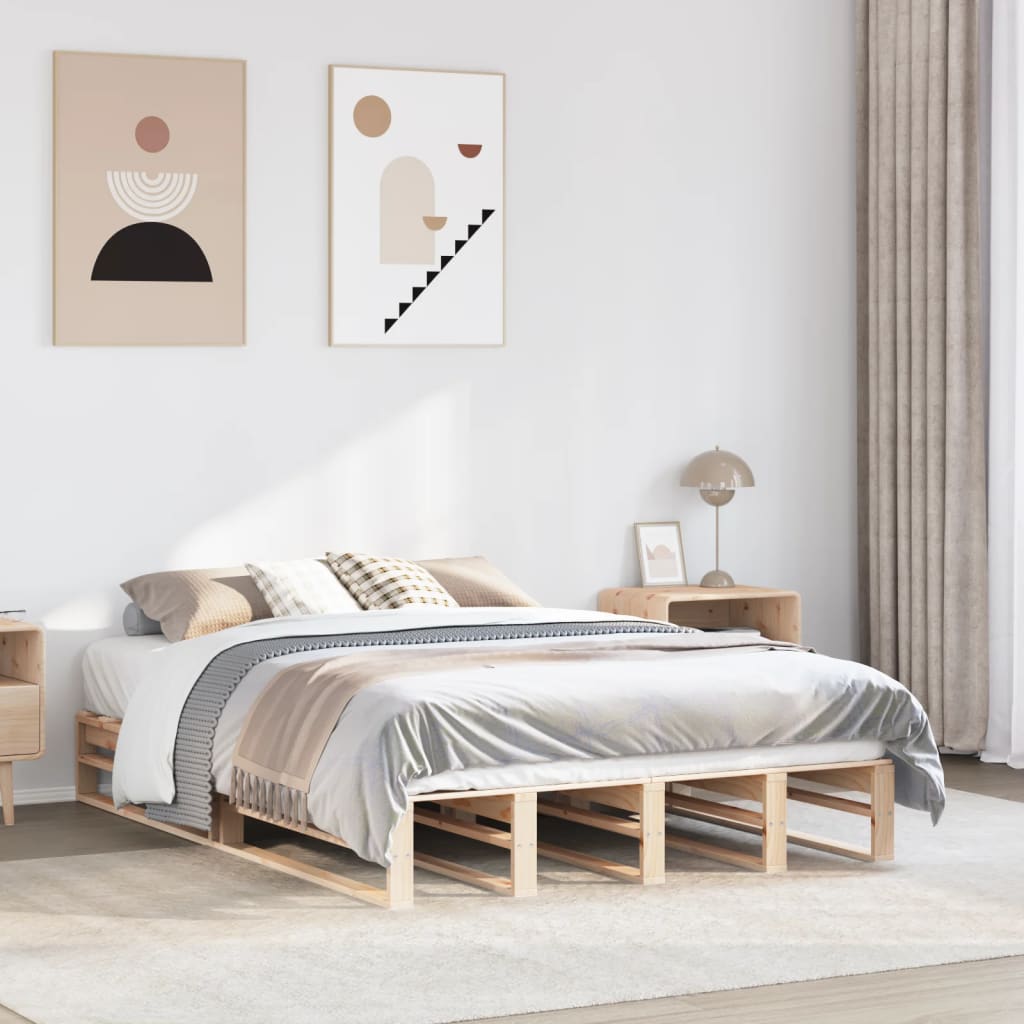Solid Wood Bed Frame without Mattress 135 x 190 cm Pine Wood
