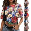 Dames Crew Neck Pullover Bedrukt Korte Mouw T-shirt Losse Pasvorm Casual Top Lichtgewicht Comfortabele Stof Zomerkleding
