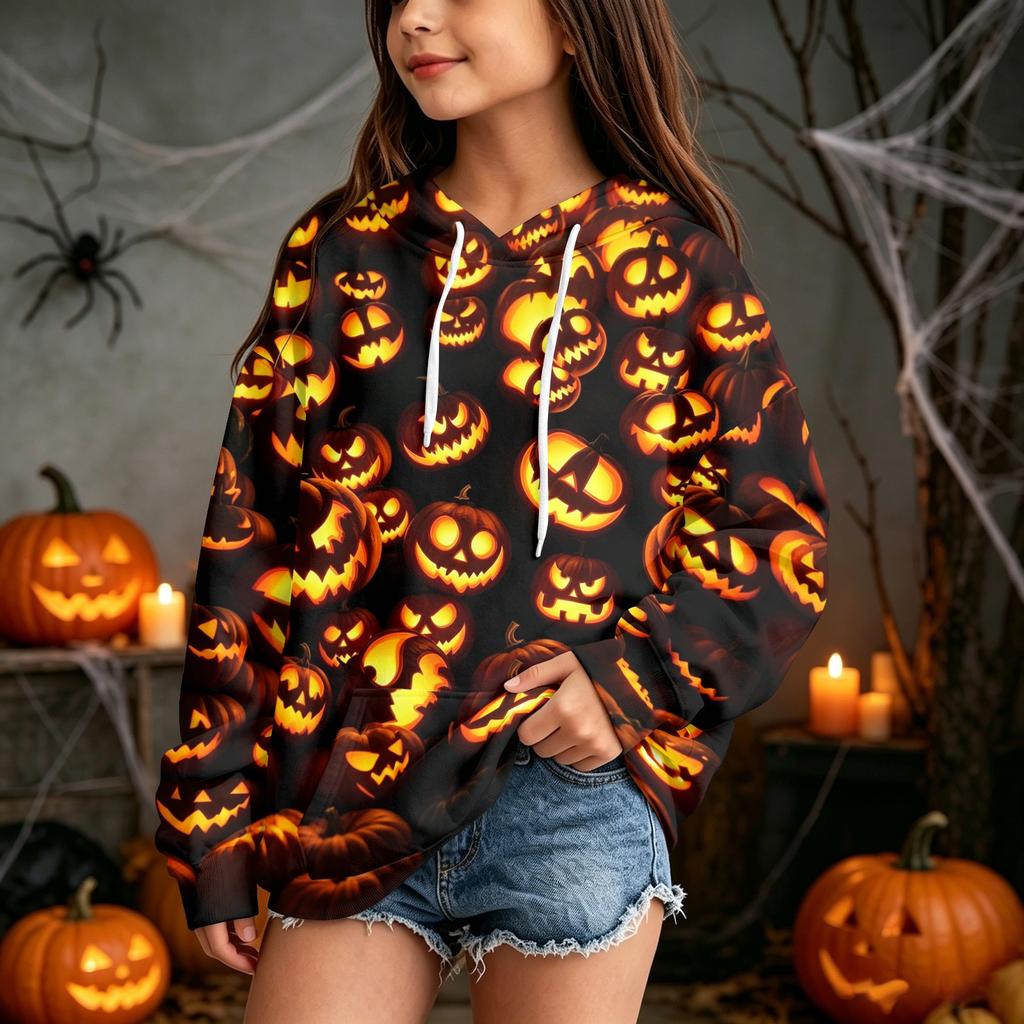 Kids' Casual Halloween Print Pullover Hoodie Sweatshirt for Everyday Wear