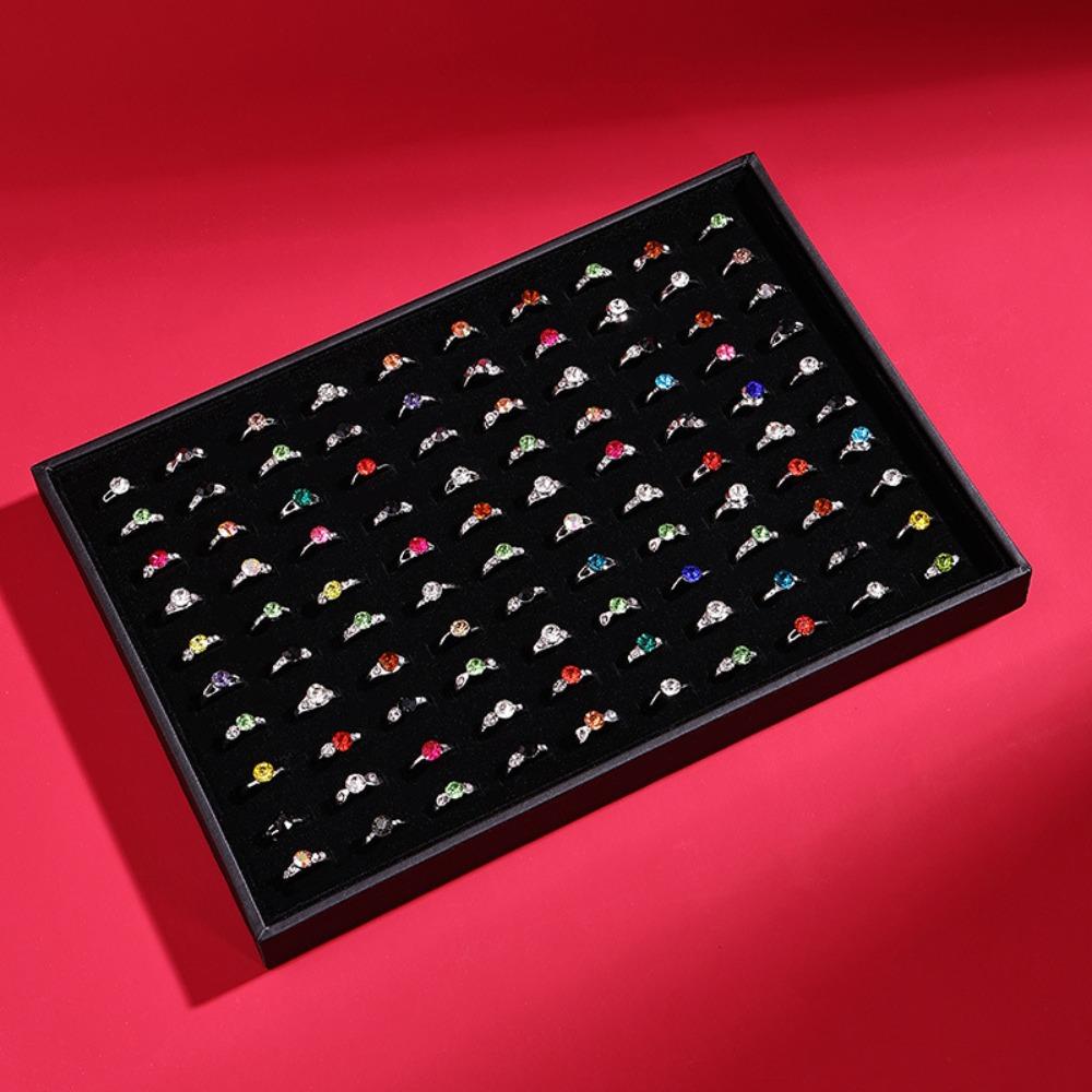 

100 Slot Jewelry Display Tray Stackable Wood Velvet Jewelry Pallet Jewelry Drawer Inserts Tabletop чёрный