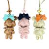 Handmade Leather Bear Bag Charm/Keychain-Detachable Leather Bow/Four-Leaf Clover Bead-PU Leather-Cute Animal Carrying Accessory