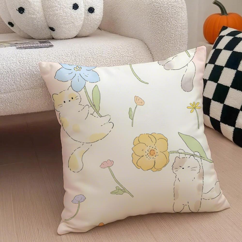 K-Kitty Cat Flowers West High Cushion Cover Throw Pillow Cover Hidden Button Durable Polyester Chair Cushion
