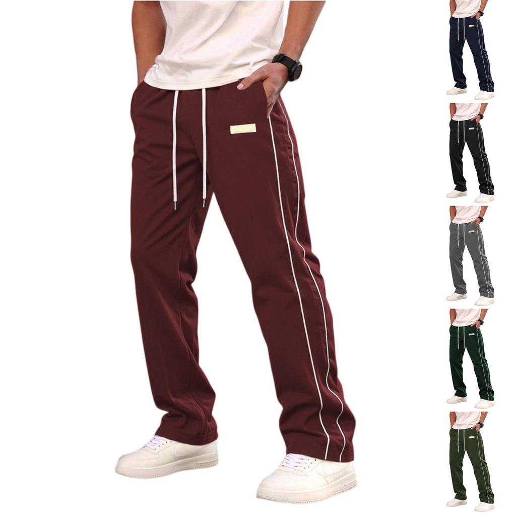 Men Straight Leg Casual Pants Lightweight Breathable Athletic Track Pants with Side Drawstring Waist