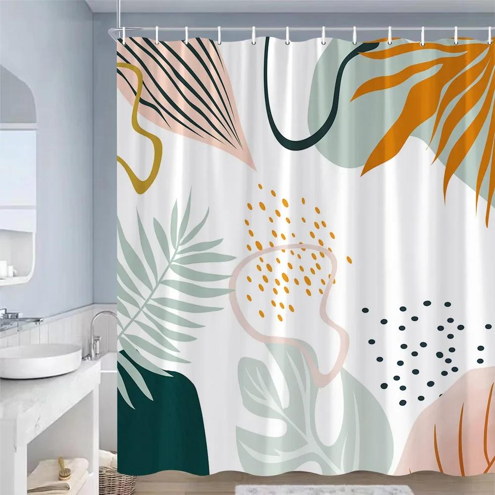 

Шторы для душа середины века с тропическим растением, леопардовым принтом, солнцем, пальмами, современным искусством, полиэстеровой тканью, занавеской для ванной комнаты с крючками 120x180cm-47x70in