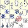 100% 925 Sterling Copper Women Zircon Blue Zircon Flower Butterfly Infinite Love Heart Sparkling Original Pantaro Stud Earrings