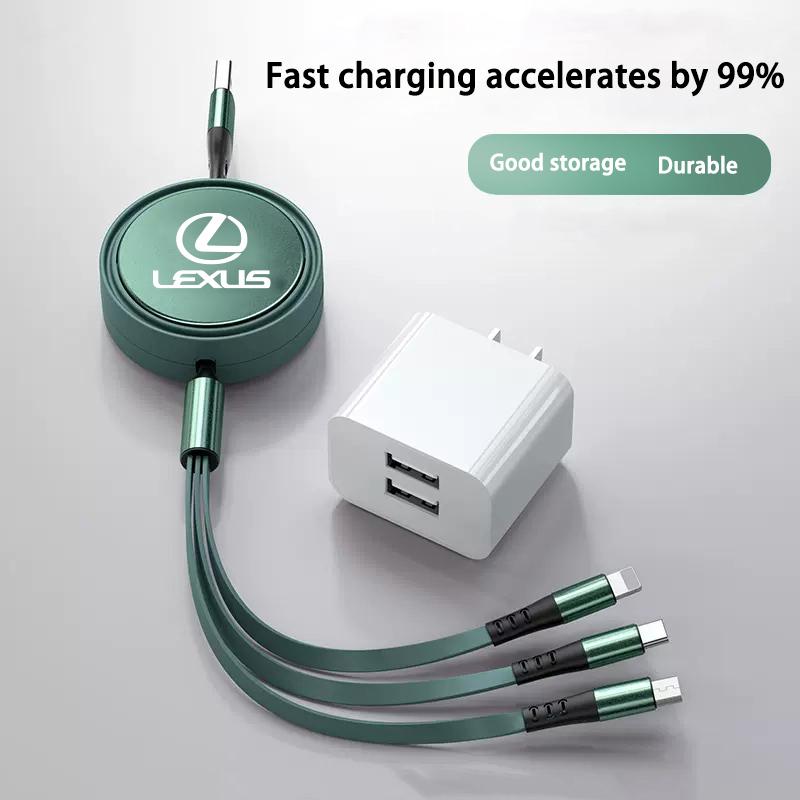 3-in-1 100W for Lexus RX330 IS250 Ct200h LS460 Car Logo fast charger charging cable suitable.