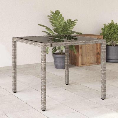Vidaxl Stół Ogrodowy Ze Szklanym Blatem, Szary, 90X90X75 Cm, Rattan Pe