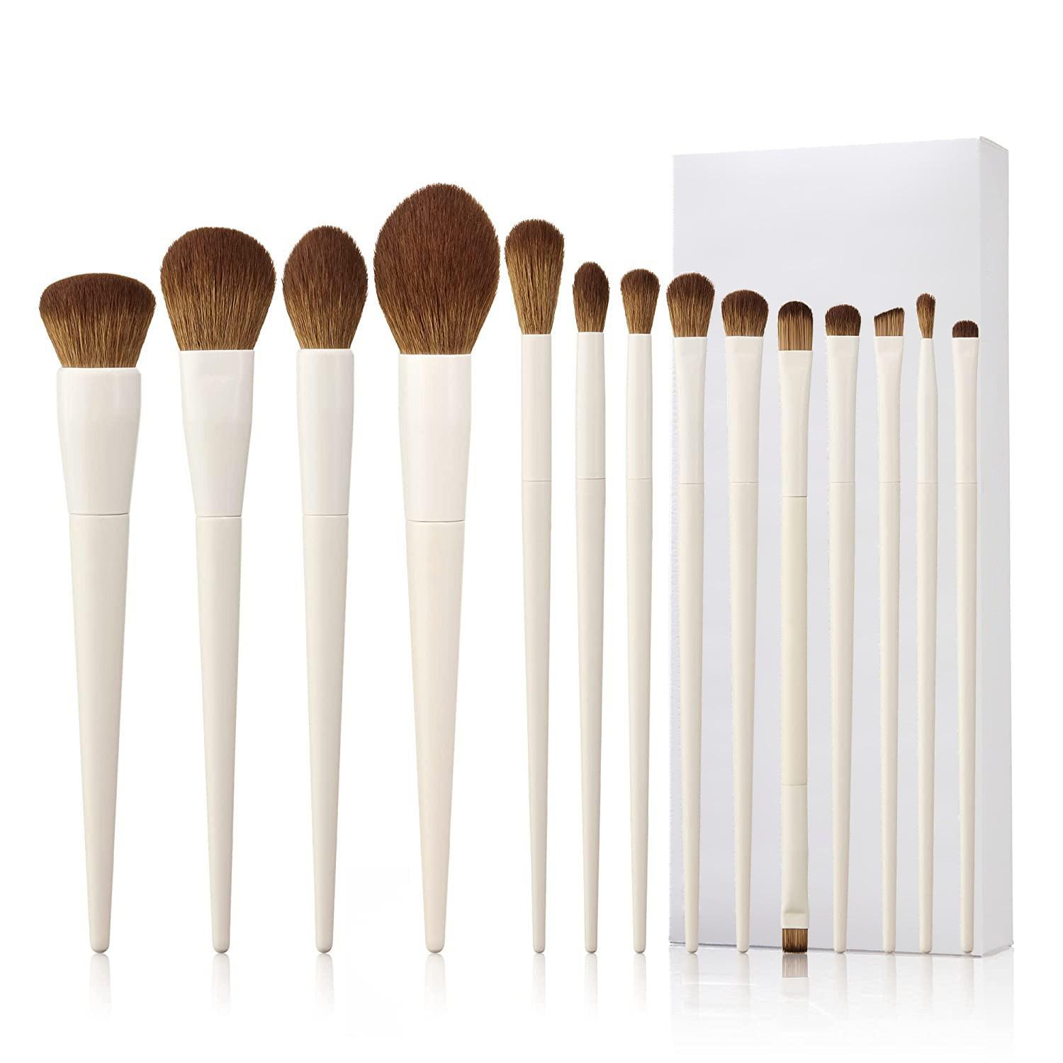 14-Piece Professional Makeup Brush Set with Soft Wooden Handles for Eyeshadow, Blush, Concealer, and Contour