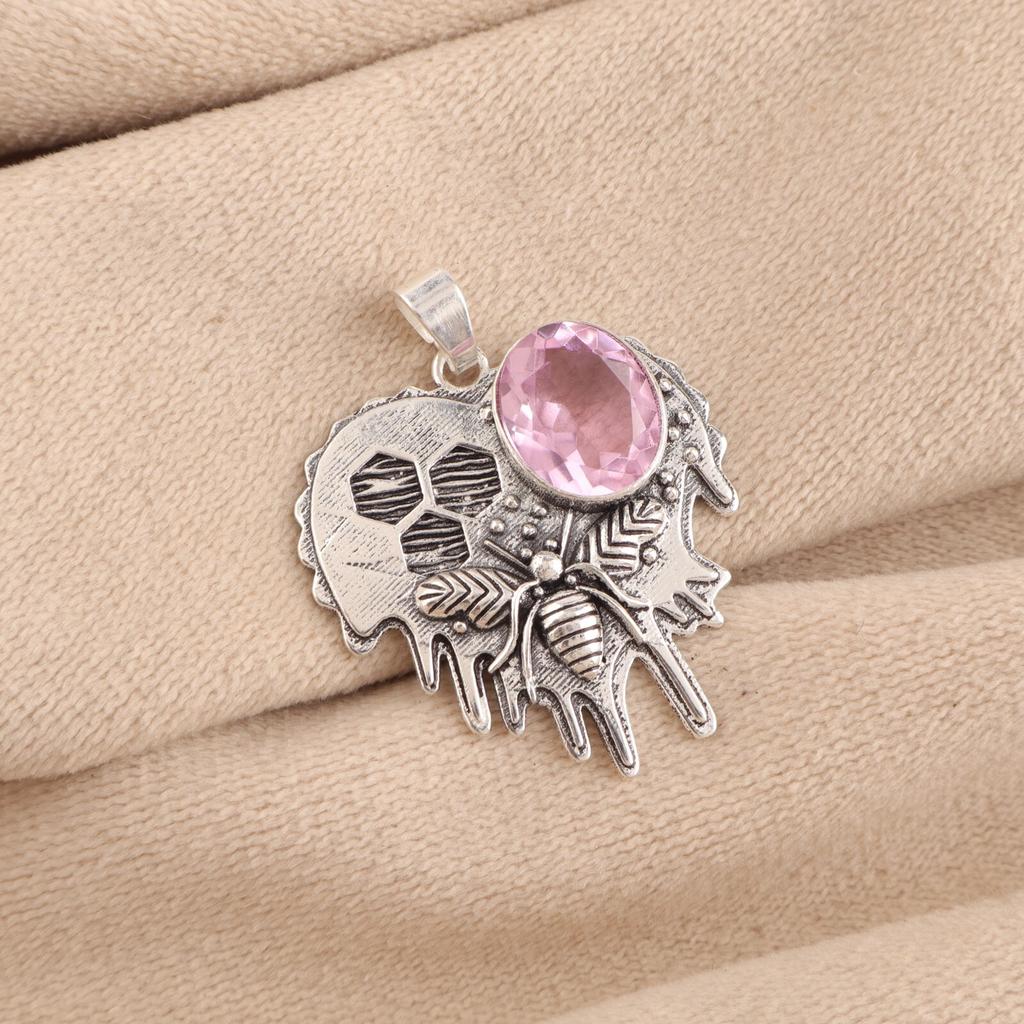 Morganite Gemstone 925 Sterling Silver Jewelry October Birthstone Pendant 1.49" CP-28-11