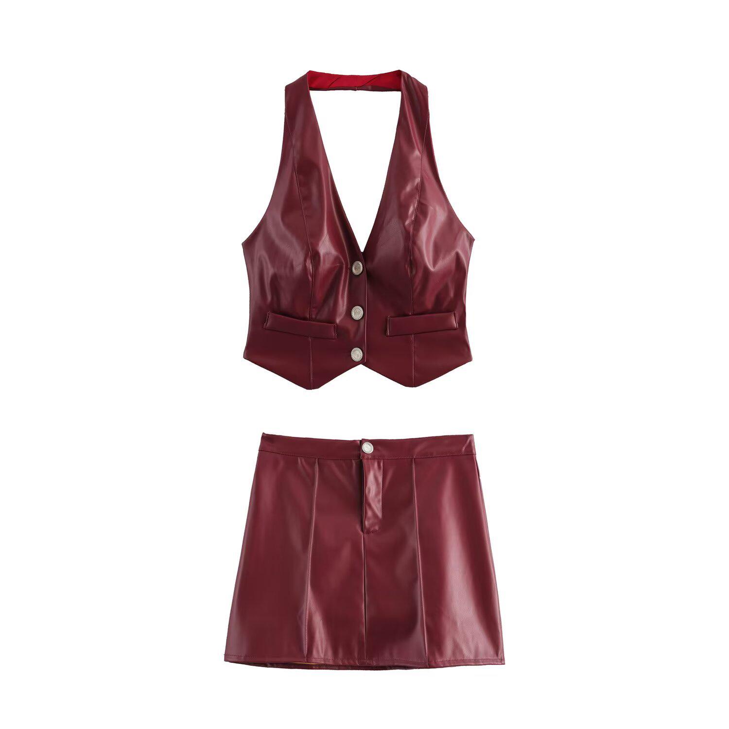 

Весна 2025 Женский комплект топ-халтер и юбка в европейском и американском стиле L