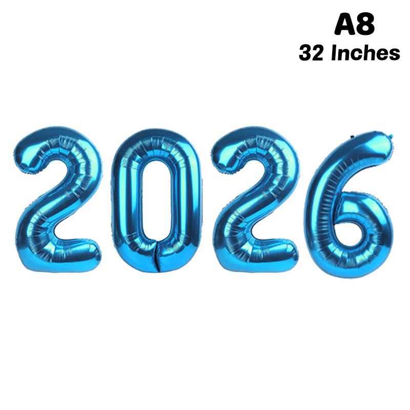 Happy New Year 2026 Balloons Gold Silver Pink Black Number 2026 Foil Balloons 16/32/40in Multicolour Happy New Year Banner
