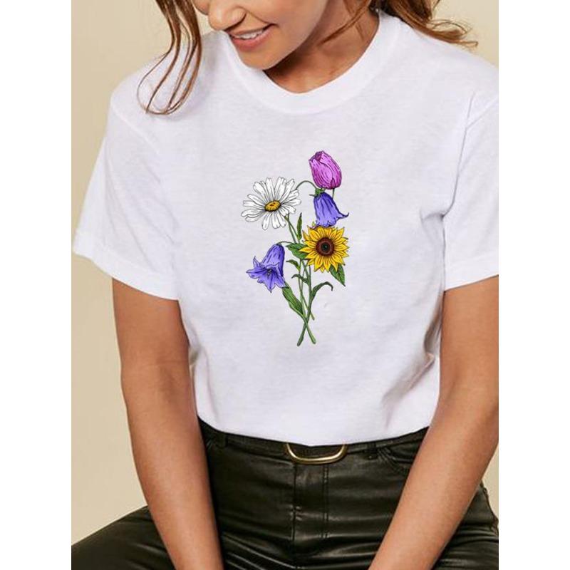 Sommer Rundhals Rose Liebe Festival Bedrucktes Top Modische Lässige Kurzarm Damen Reines Baumwoll T-Shirts