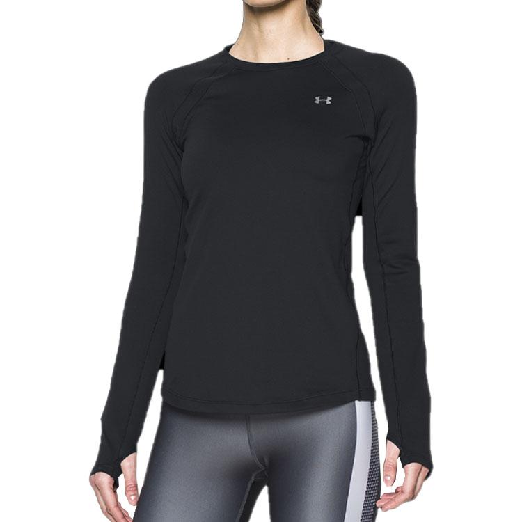 Under Armour Solid Logo Print Crew Neck Pullover Sports Casual Long Sleeve T-Shirt Women Tops Black 1281244-001