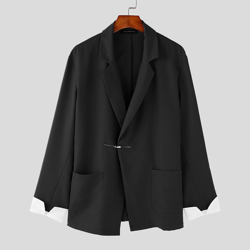 

INCERUN Мужской свободный пиджак с воротником-лацканом и длинным рукавом, с открытой передней строчкой S чёрный