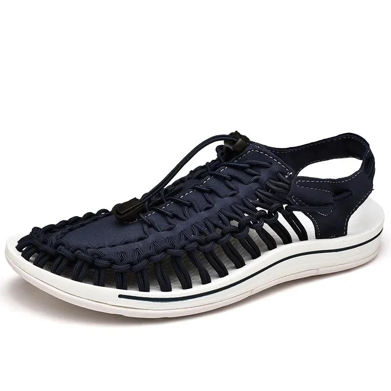 Whoholl Summer Knitted Men Sandals Breathable Casual Shoes for Men Outdoor Beach Sandals Plus Size 35-48 Summer Footwear Man