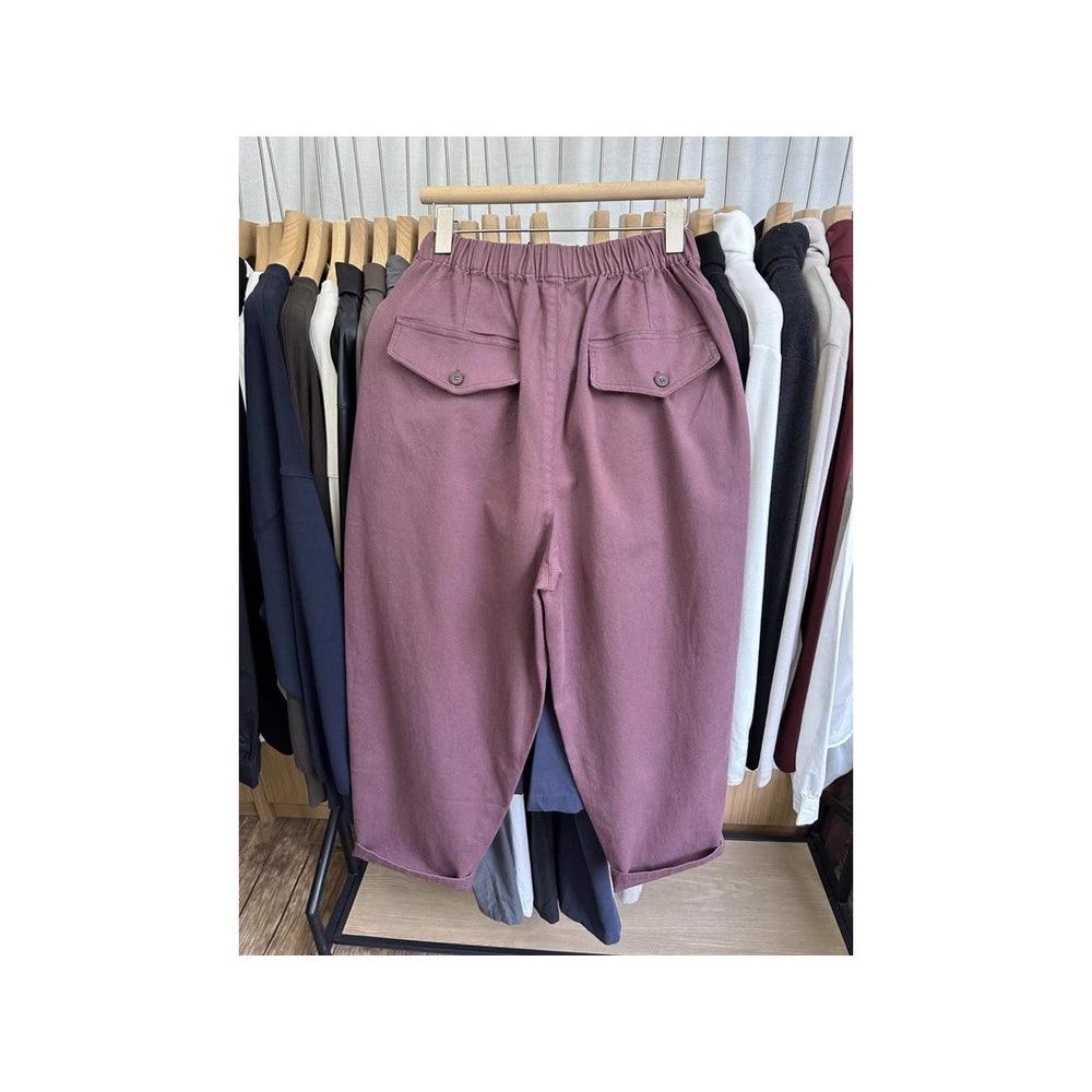 Yinmu Autumn High Waist Loose Plus Size Cotton Harem Pants