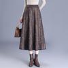 2025 Spring A-Line Skirt: Wool Front, Lace Back, Half-Elastic Waist, Long Skirt.