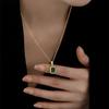 Gold Plated Necklace with Rectangular Faceted Gemstone Pendant Chain Jewelry for Women and Men