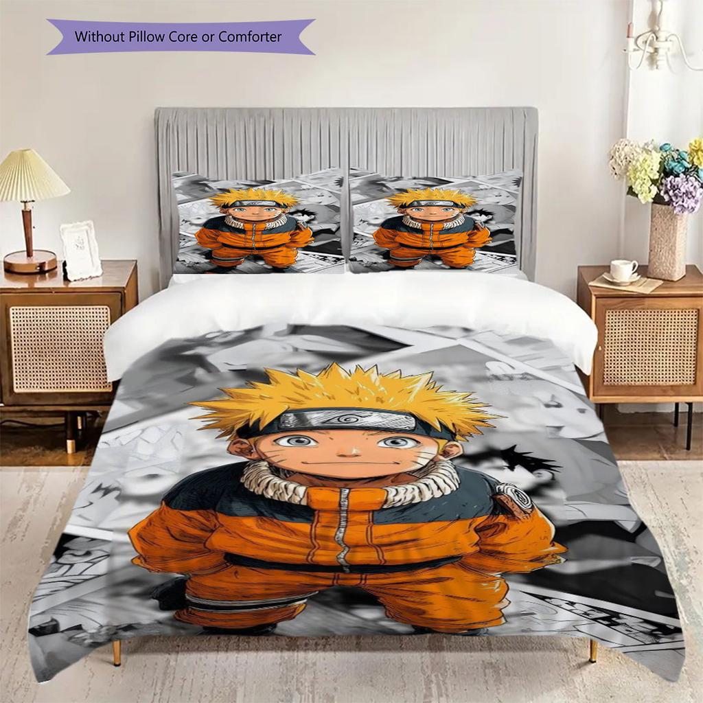 3pc Naruto-themed Printed Bedding Set( Without Core), Soft and Skin-friendly, Suitable for Bedroom or Guest Room