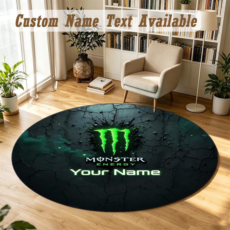 Round Rug Custom NameMonster Energy Pattern Non Slip Carpet Home Floor Decor