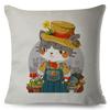 Adorable Cat Character Cushion 45x45cm Original Fantasy Theme Illustration High Resolution Print Woven Fabric Cover