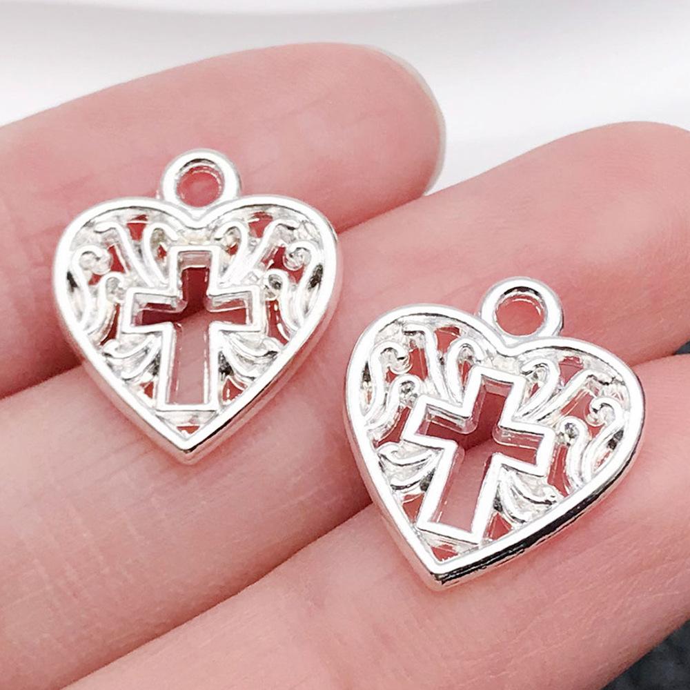 Cross-Border Hot Sale Bright Silver Cross Pendant Handmade DIY Keychain Necklace Alloy Jewelry Accessories Batch