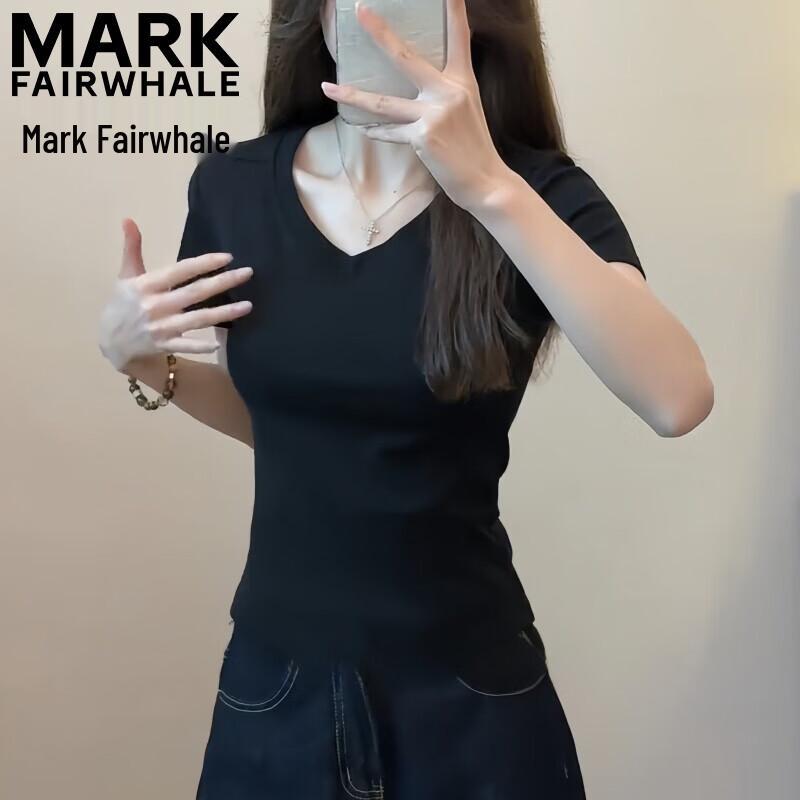 MARK FAIRWHALE Women s V-Neck Slim Fit Short Sleeve T-Shirt S
