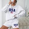 Women's Crew Neck Long Sleeve Loose Fit Sweatshirt Shorts 2-Piece Set Letter Print