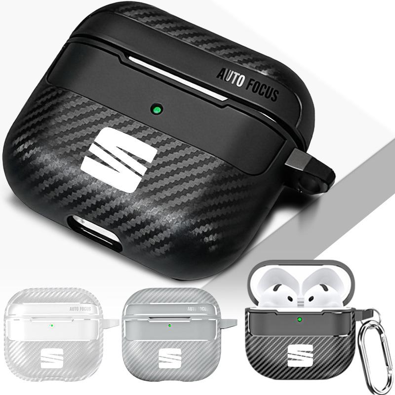 Carbon Fiber Car LOGO Soft Earphone Case Protector Case For Seat Leon 5F Mk3 Ibiza 6J Tarraco Arona Ateca Alhambra Accessories