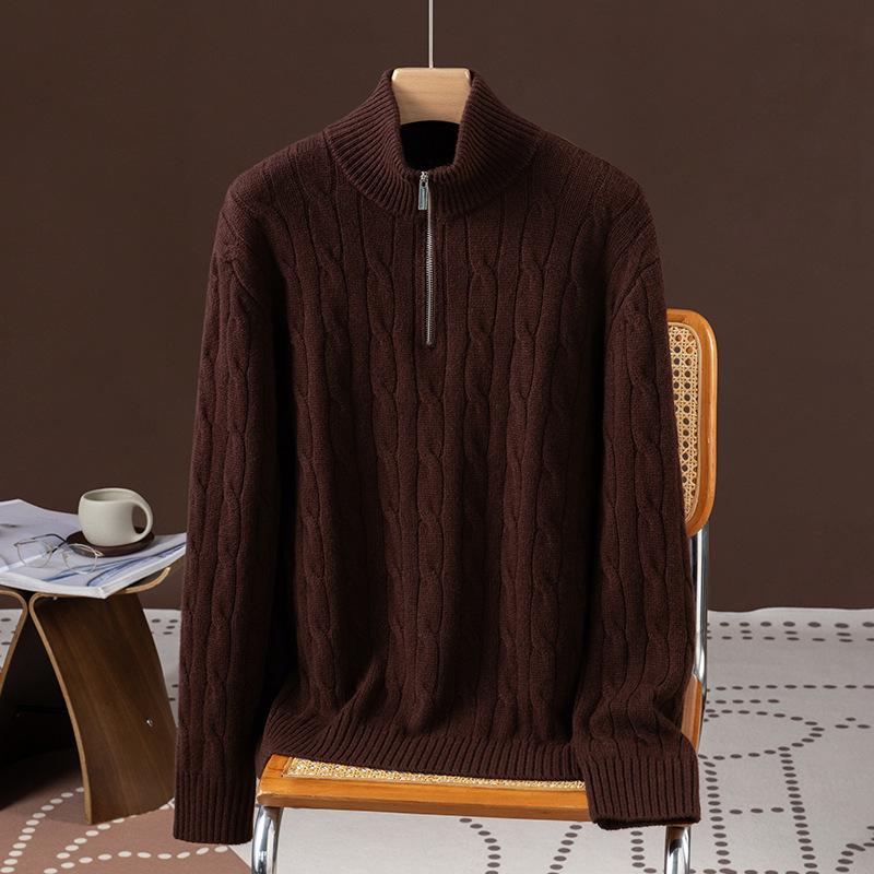 2025 Puyuan Women's Casual Cable Knit Stand Collar Zipper Sweater - 100% Wool, Autumn/Winter Collection.