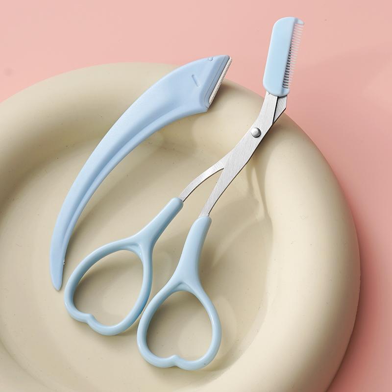 Lovely Heart Precision Eyebrow Trimming Scissors with Integrated Comb, Manual Grooming Tool, Durable Plastic Handle Eyebrow Razo