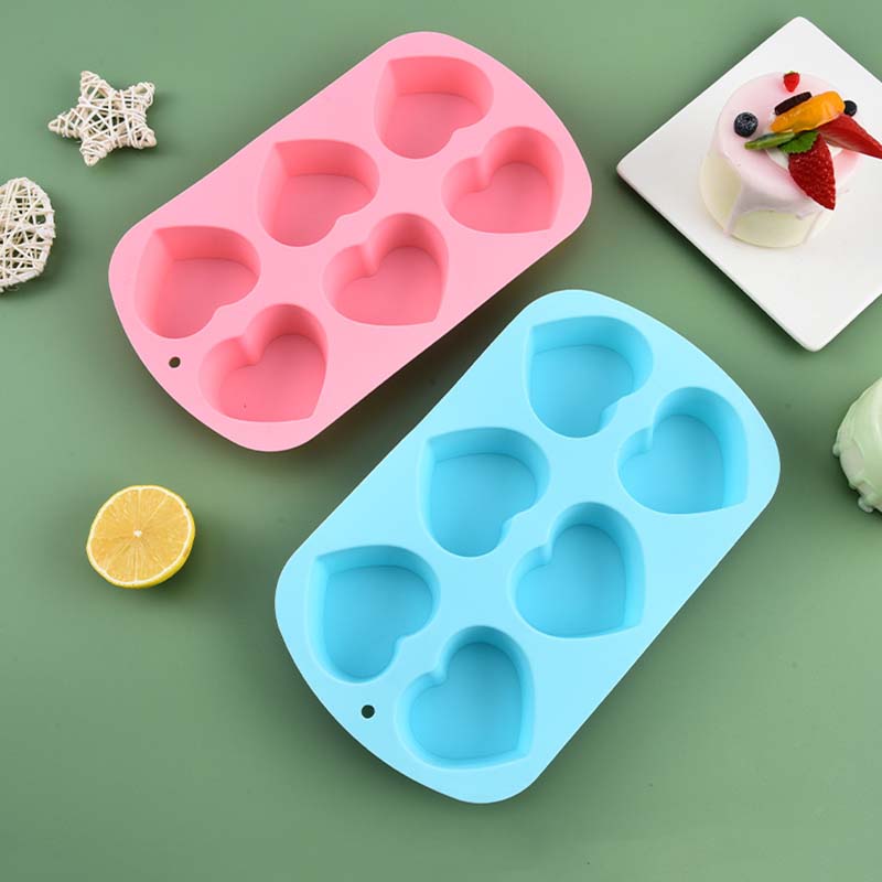 WTEMPO 1PC 6 Cavities Creative Love Shaped Silicone Bread Cake Mold Solid Color Simple DIY Soap Glue Crafts Handmade Mold