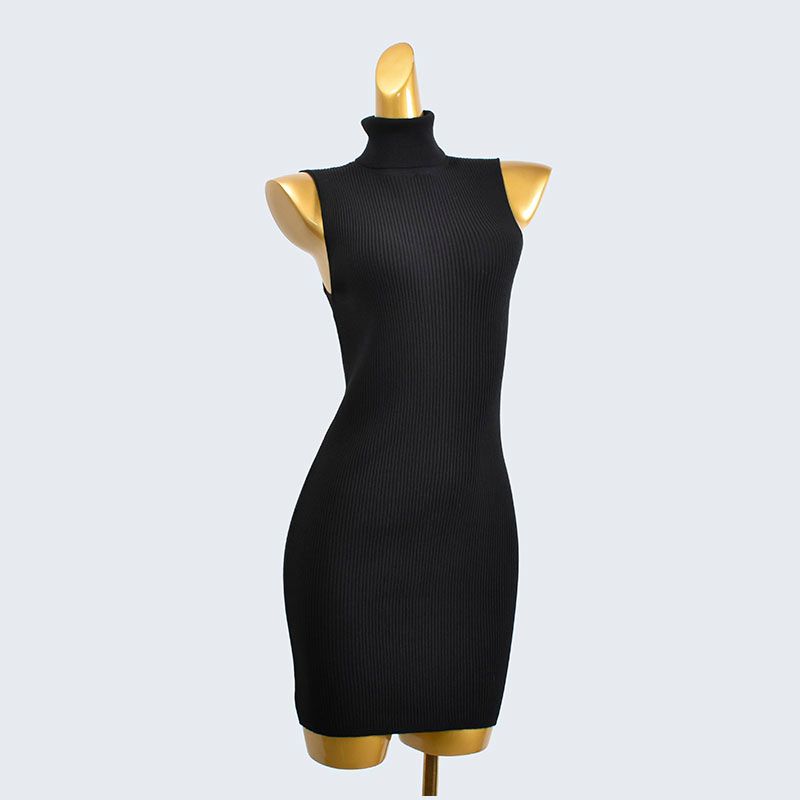 Spring and Autumn Winter Turtleneck Sleeveless Slim Fit Knit Sweater Stretch Sunken Stripe Sheath Dress Solid Inner Wear Women Clothes