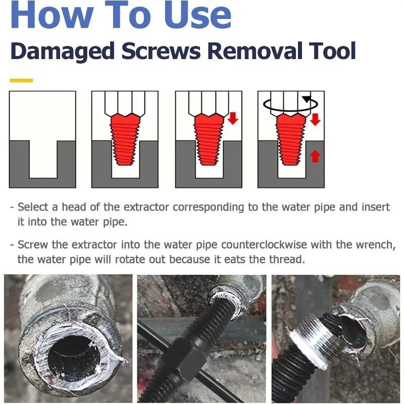 Dual Purpose Water Pipe Break Bolt Extractor Tool For Screw Removal Pipe Valve Faucet Disassembly Remover Tool Sturdy Kit