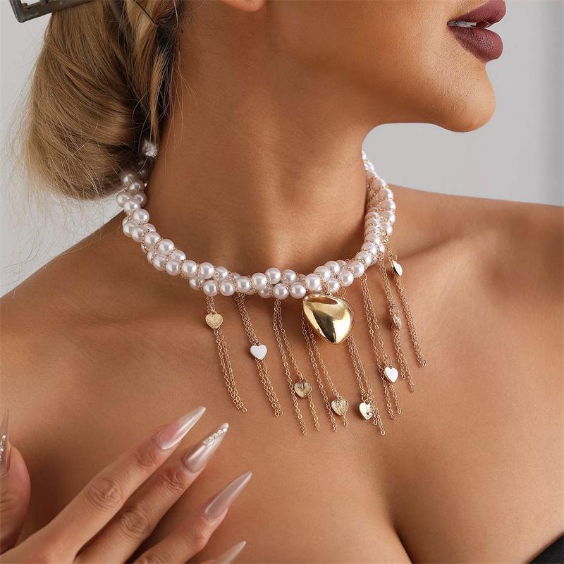 New Y2K Heart Beaded Necklace Women Boho Crystal Class Gravel Clavicle Chain Cool Y2K Choker Exquisite Fashion Jewelry