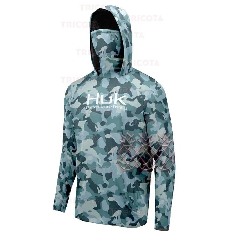 HUK Fishing Shirt With Mask Outdoor Men UV Protection Fishing Hoodie Clothing Long Sleeve Breathable Performance Fishing Jersey