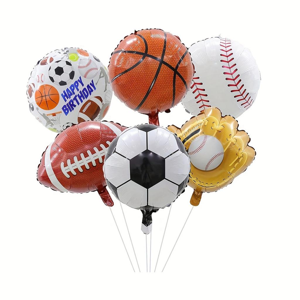 6pcs Sports-Themed Balloon Set Basketball Soccer Football Baseball Designs with "HAPPY BIRTHDAY" Text Birthday Party Decorations