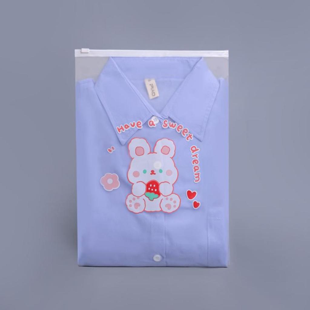 2pcs Clothing storage bag Travel cartoon children transparent clothing zipper bag cute thickened frosted bag underwear pouch