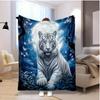 Moonlight Forest Tiger Blanket - Soft Flannel Throw with Majestic White Tiger & Full Moon Design, Cozy All-Season Blanket for So