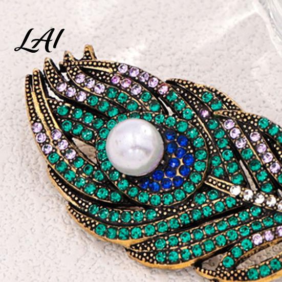 Coats Decorative Pin Vintage Peacock Feather Brooch Faux Pearl Rhinstone Lapel Rhinestone Dress Pin Clothing Jewelry Accessories for Wedding