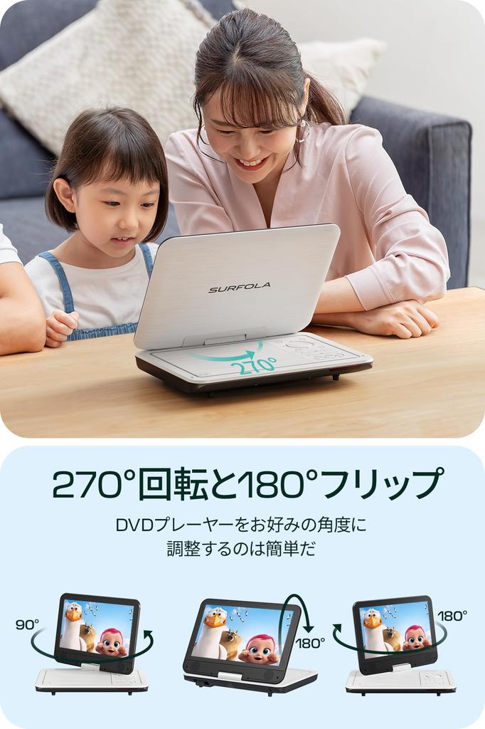 Surfola Tragbarer DVD Stunden Region Free Keine Regionale Karte 270 Grad TV AV Letzte Speicher SD02 kompatibel mit Player, 12.5" 10.5" LCD, 4-5 Wiedergabe,