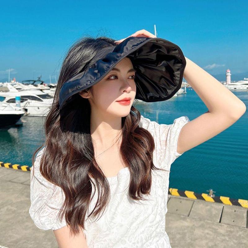 1PC Sunshade Hat Fashion Empty Top Hat Foldable Women Dual Use Big Brim Summer UV Protection Hair Hoop